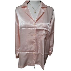 Vintage Christian Dior Monogrammed Pale Pink Pajama Shirt Top Silky Satin